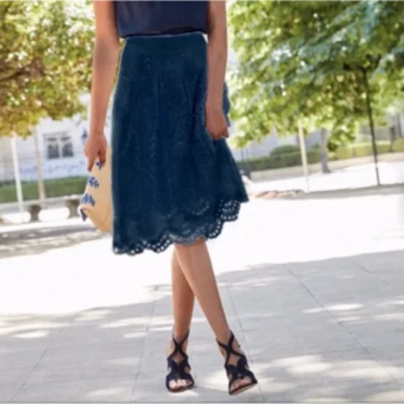 Elegant Navy Blue Lace Skirt - Picture 1 of 5